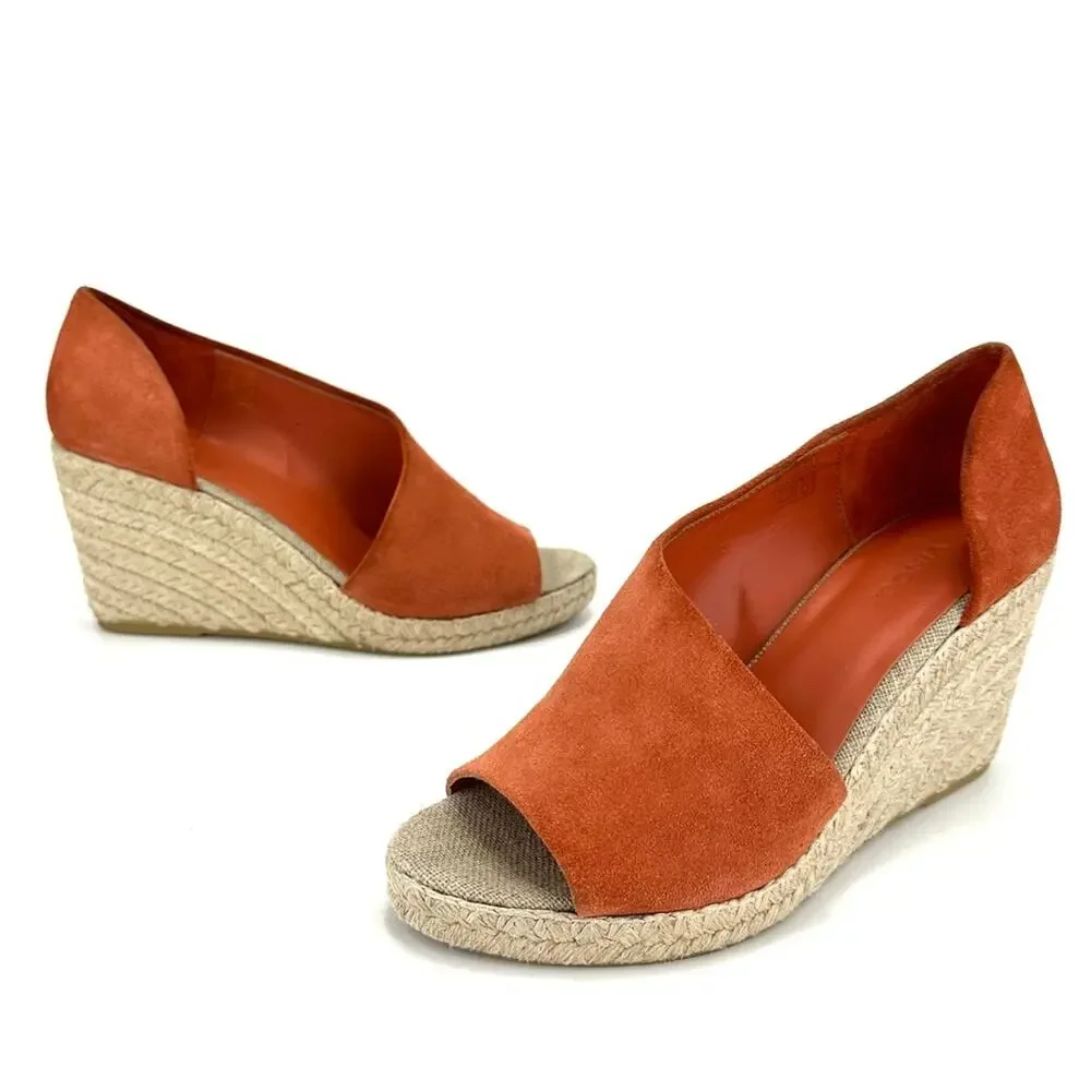 Vince Sonora Orange Suede Wedge Sandal Size 8 Espadrille Platform Open Toe Comfy